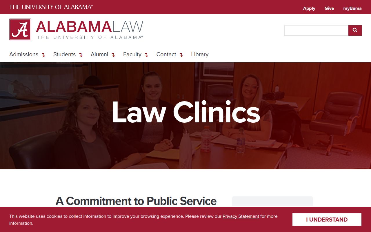 University of Alabama School of Law providing free legal clinic services to Tuscaloosa residents