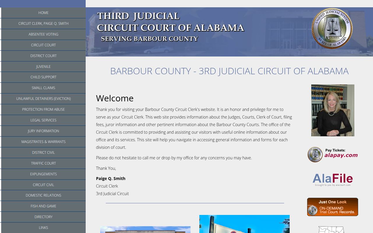 Alacourt ACCESS search page for Barbour County court records