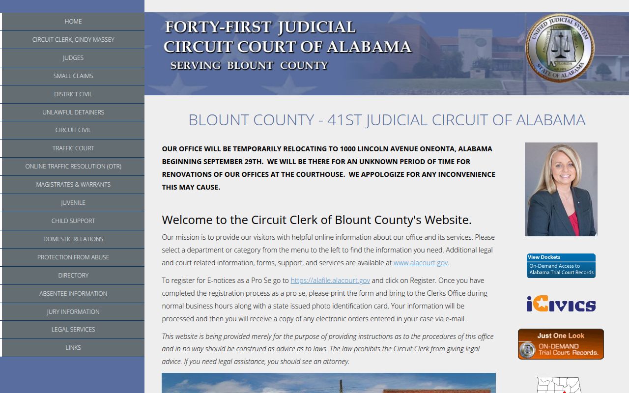 Alacourt ACCESS search page for Blount County court records