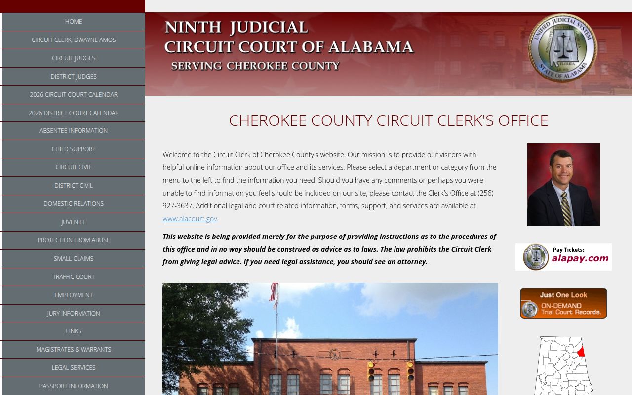 Alacourt ACCESS search page for Cherokee County court records