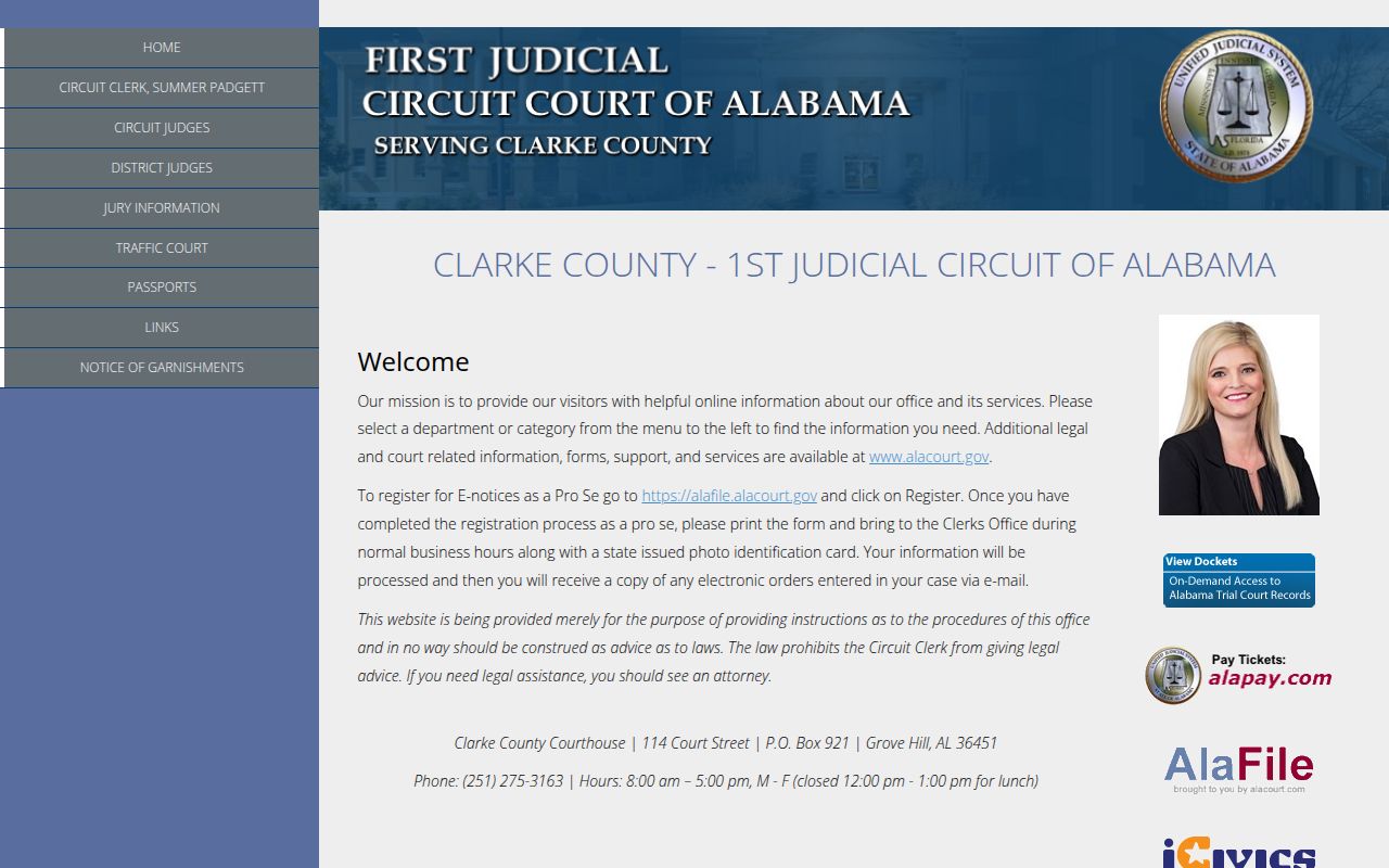 Alacourt ACCESS search page for Clarke County court docket records