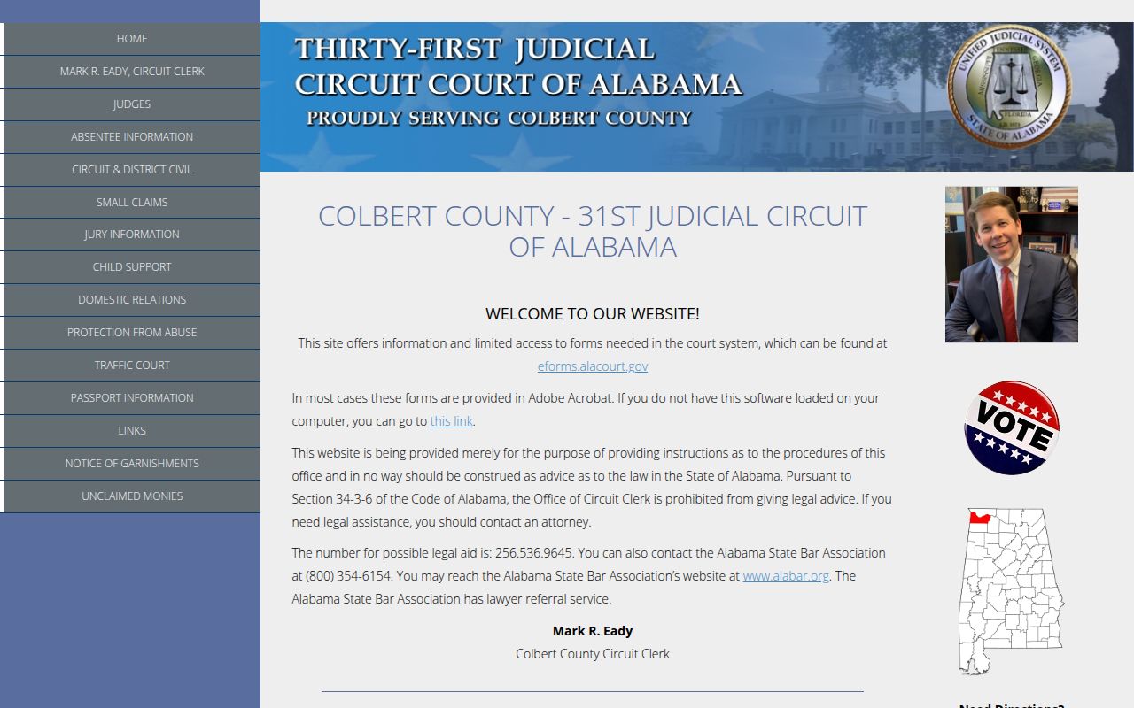 Alacourt ACCESS search page for Colbert County court docket records