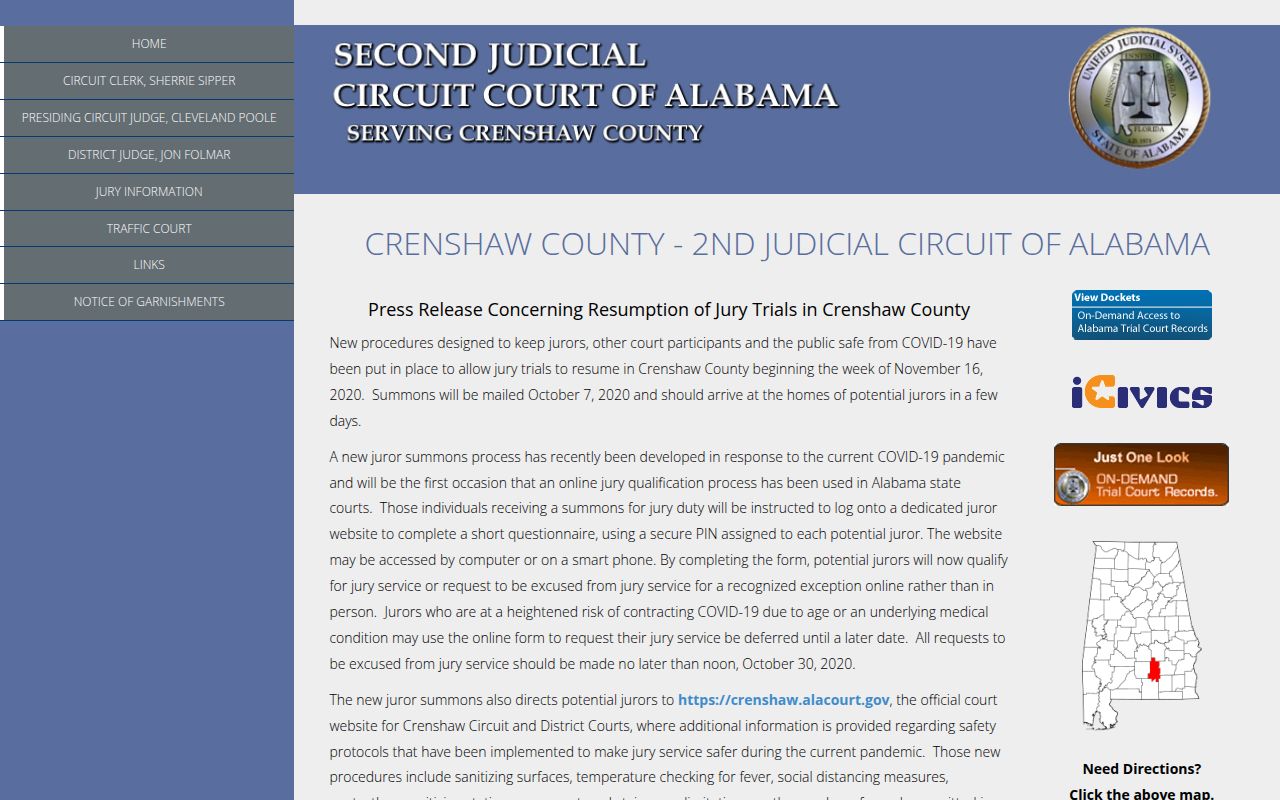 Alacourt ACCESS search portal for Crenshaw County court records