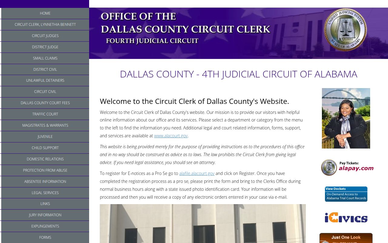 Alacourt ACCESS search interface for Dallas County Alabama court records