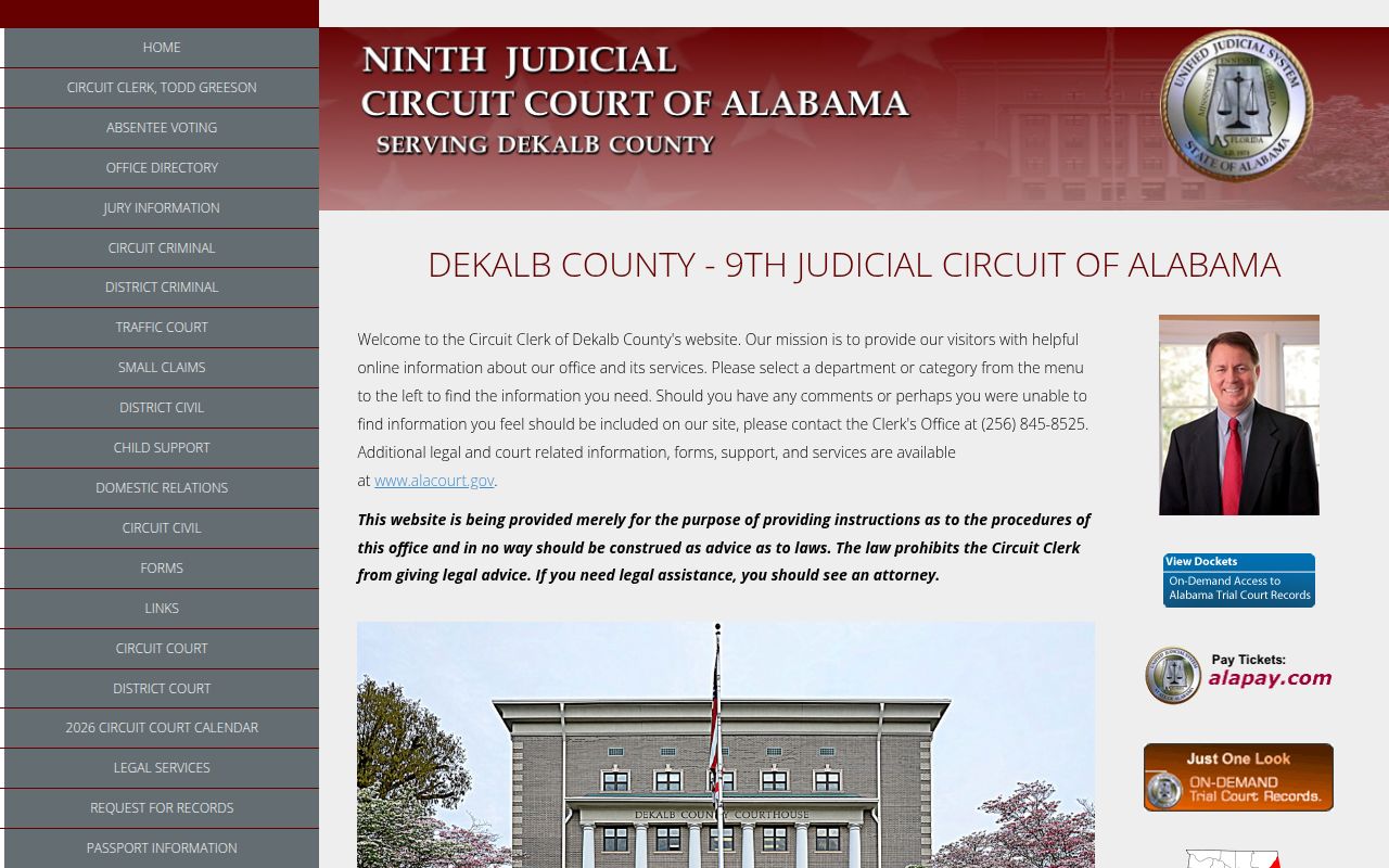 Alacourt ACCESS search portal for DeKalb County court records