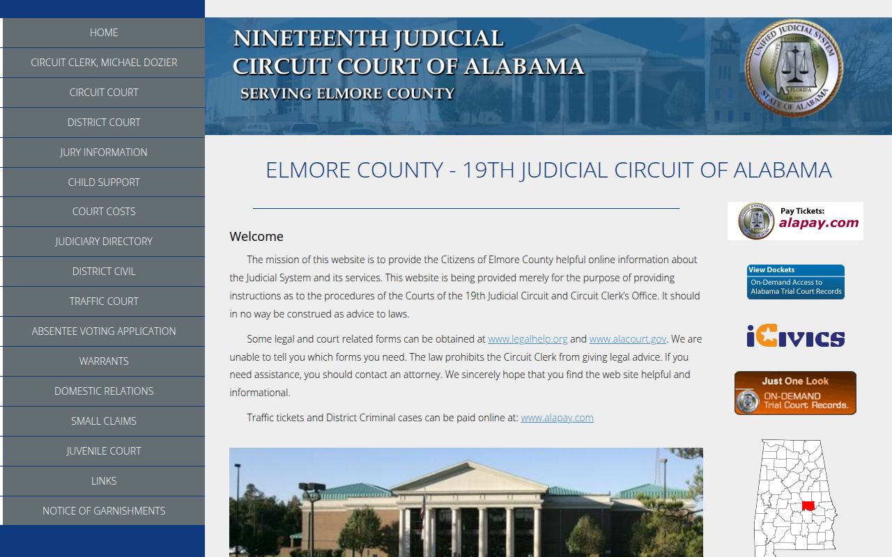 Alacourt ACCESS portal for searching Elmore County court records