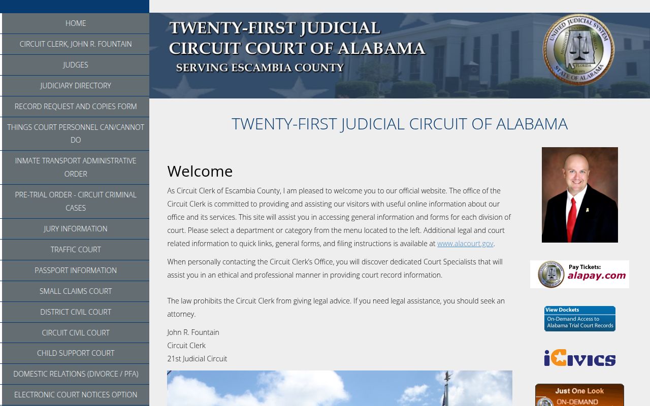 Alacourt ACCESS search portal for Escambia County Alabama court records
