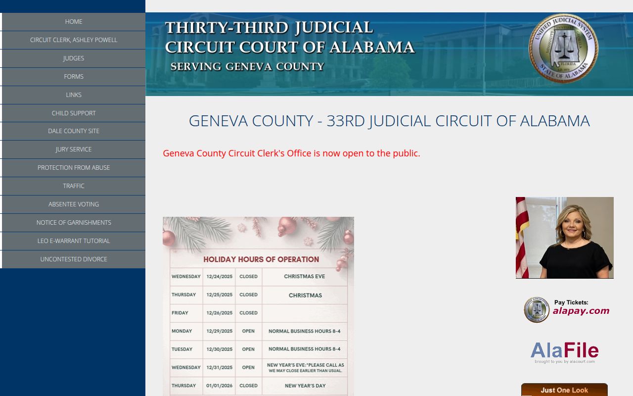 Alacourt ACCESS search interface for Geneva County court records