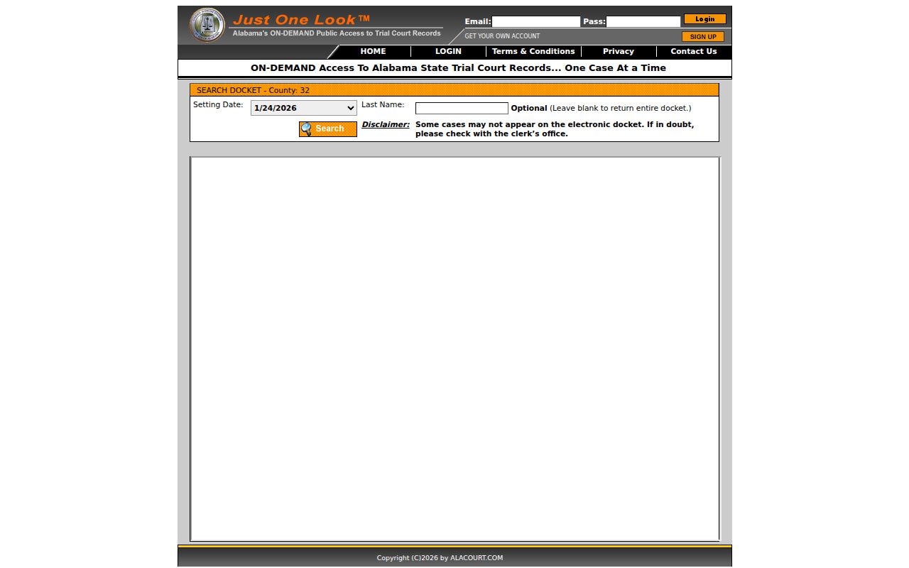 Alacourt ACCESS search interface for Greene County court records