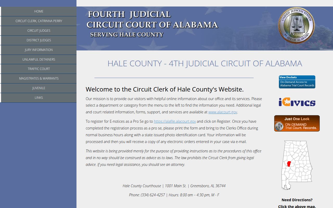 Alacourt ACCESS search interface for Hale County court records