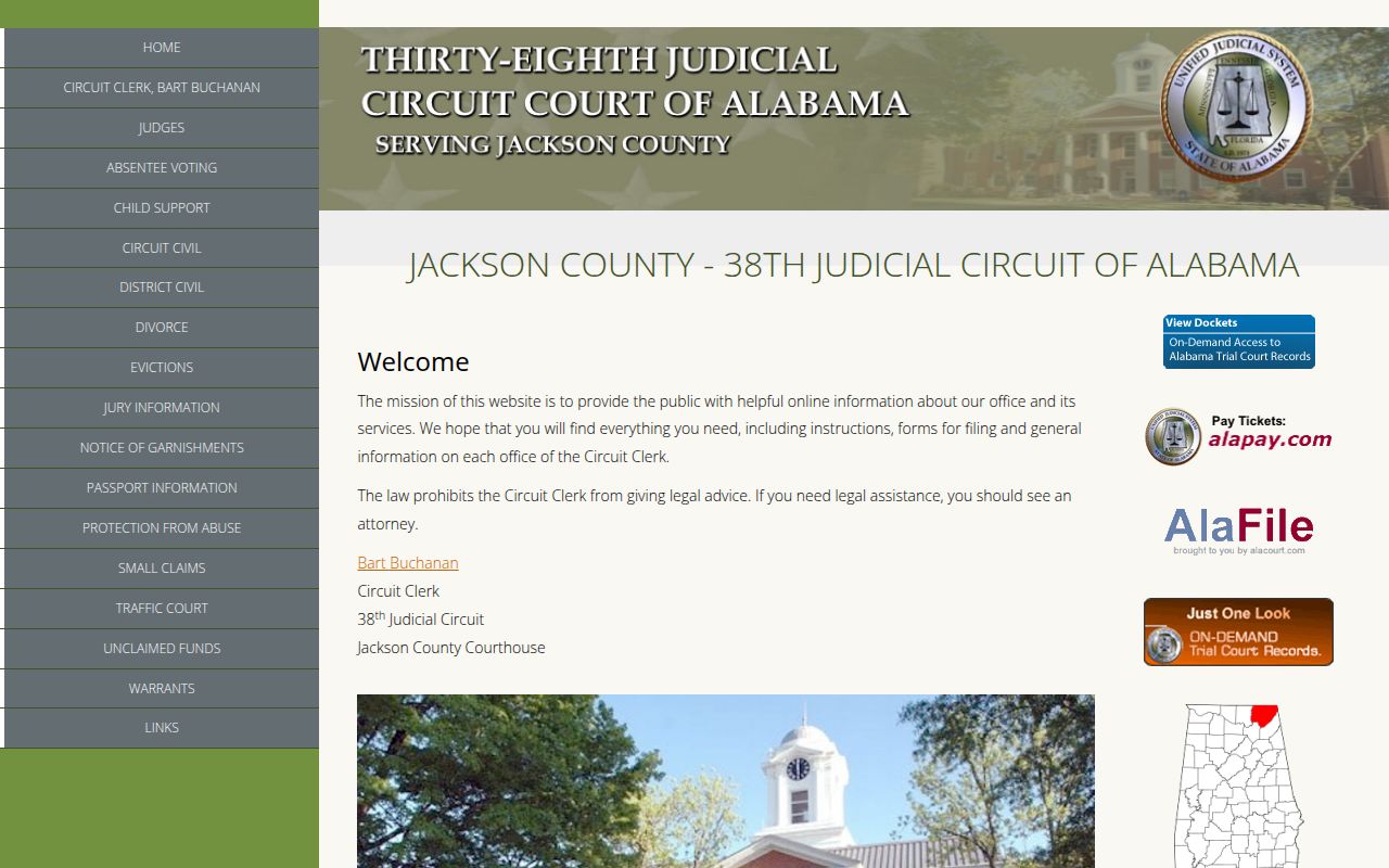Alacourt ACCESS search interface for Jackson County court records