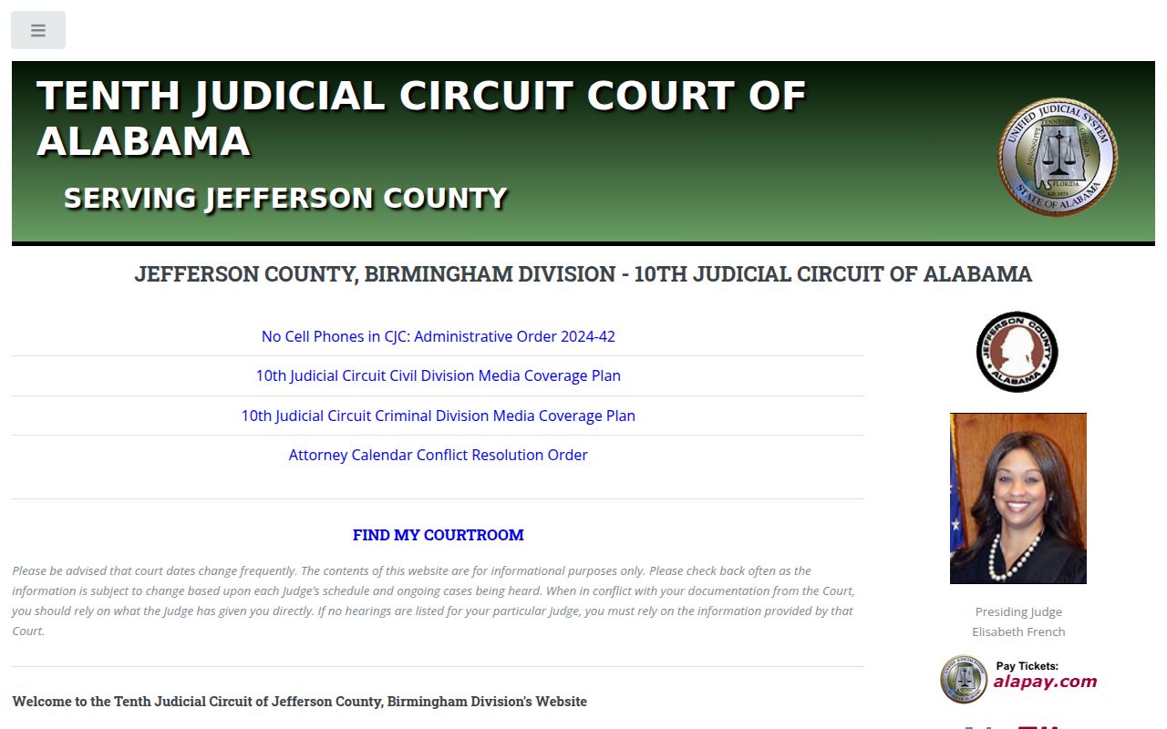 Alacourt ACCESS search interface for Jefferson County court records