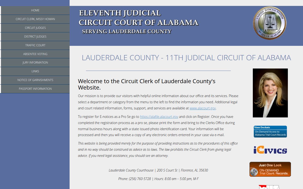 Alacourt ACCESS search interface for Lauderdale County court records