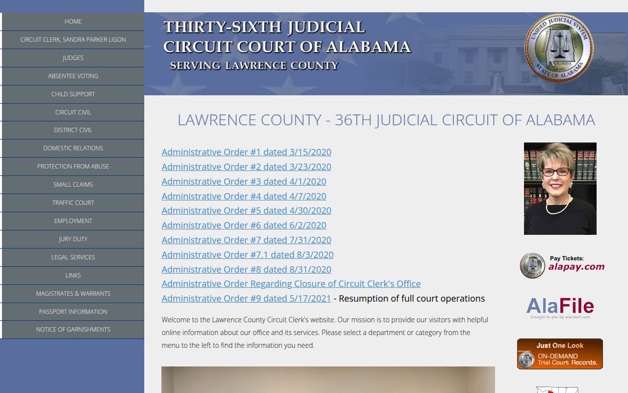 Alacourt ACCESS search interface for Lawrence County court records