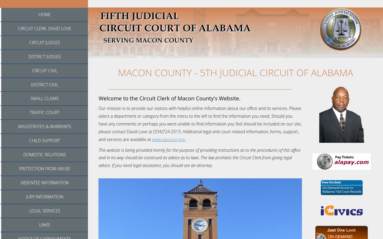 Alacourt ACCESS search portal for Macon County Alabama court docket records