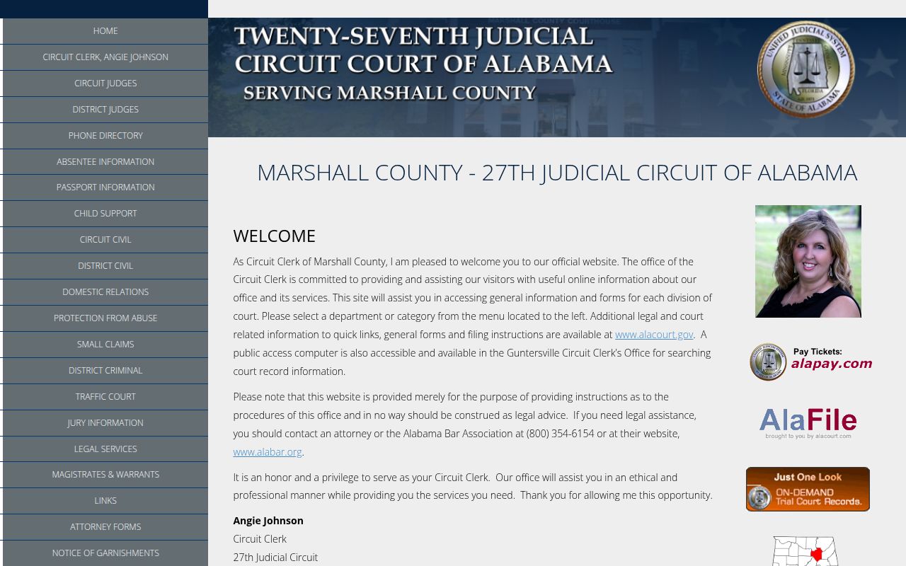 Alacourt ACCESS search portal for Marshall County Alabama court docket records