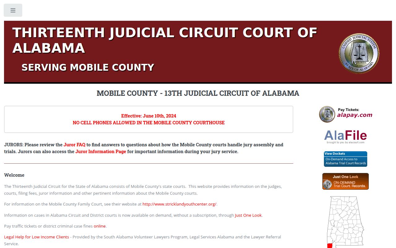 Alacourt ACCESS search portal for Mobile County Alabama court docket records