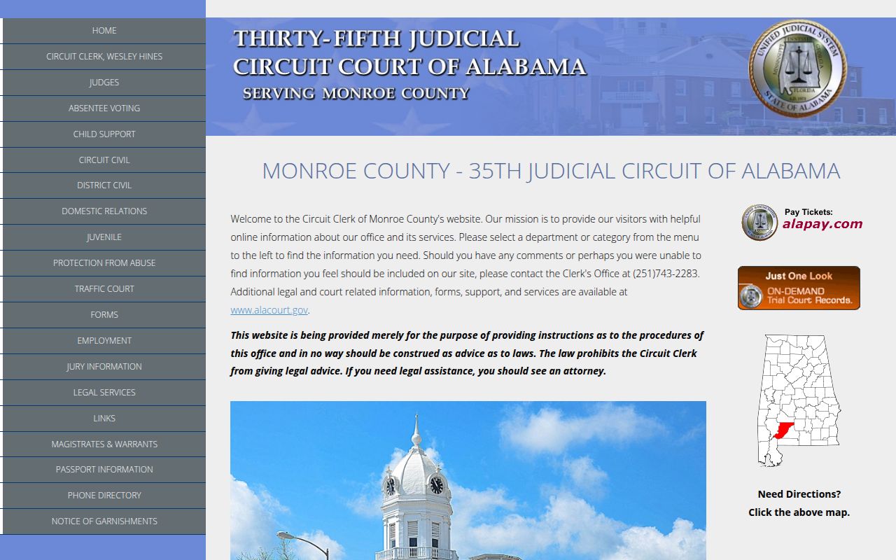 Alacourt ACCESS search portal for Monroe County Alabama court docket records
