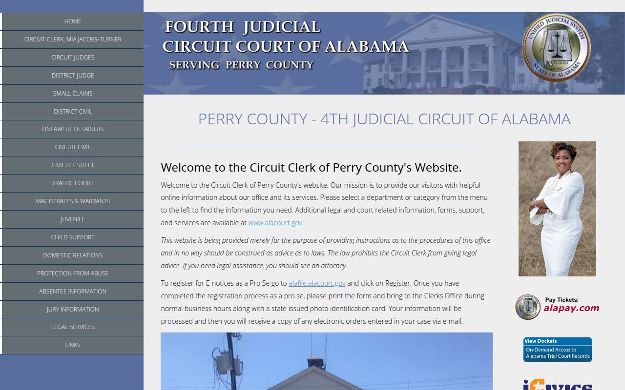 Perry County court records search page on Alacourt ACCESS portal
