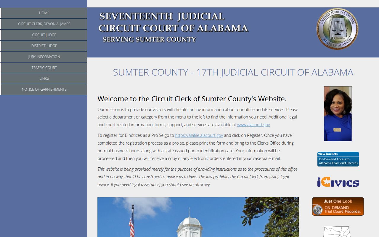 Sumter County court records search page on Alacourt ACCESS portal