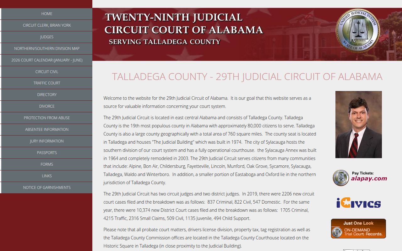 Alacourt ACCESS search portal for Talladega County court records