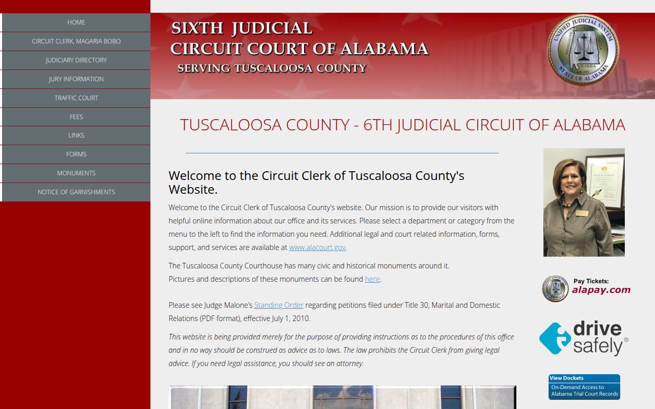 Alacourt ACCESS search portal for Tuscaloosa County court records