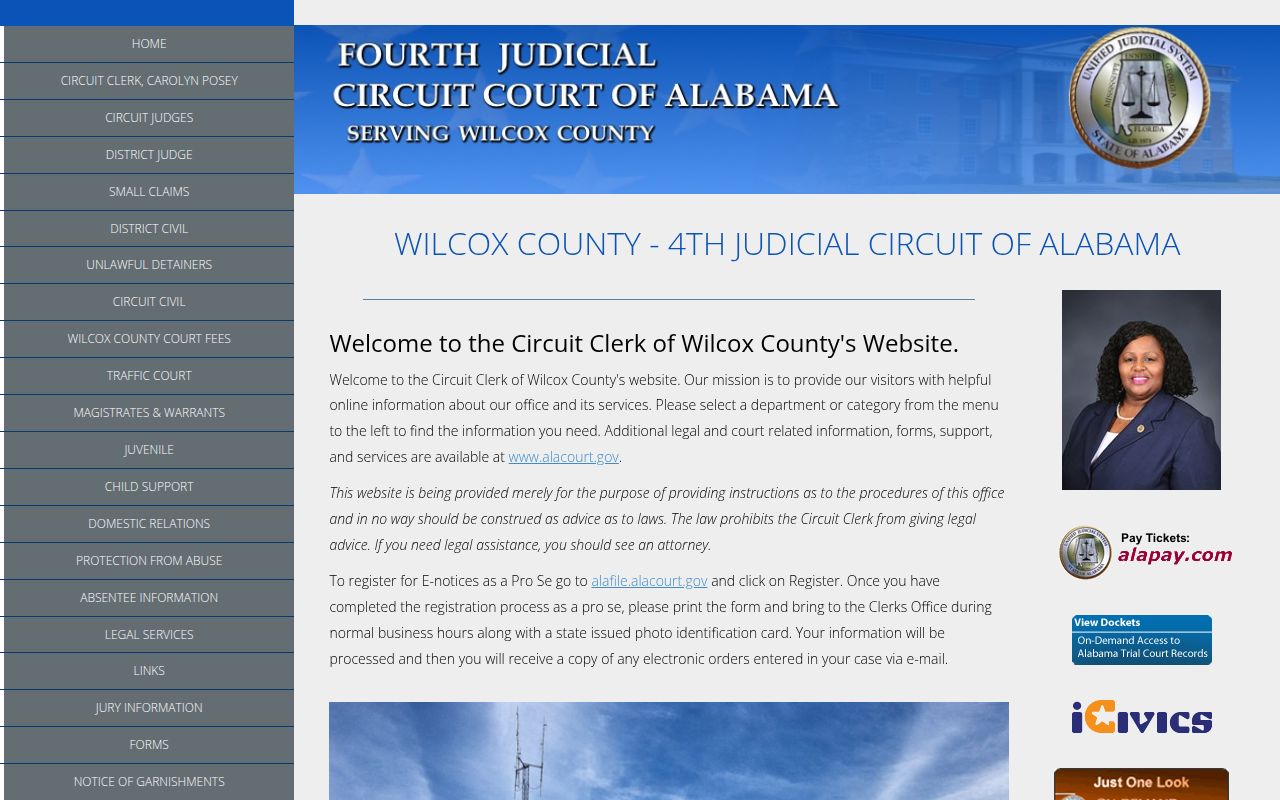 Alacourt ACCESS search portal for Wilcox County court records