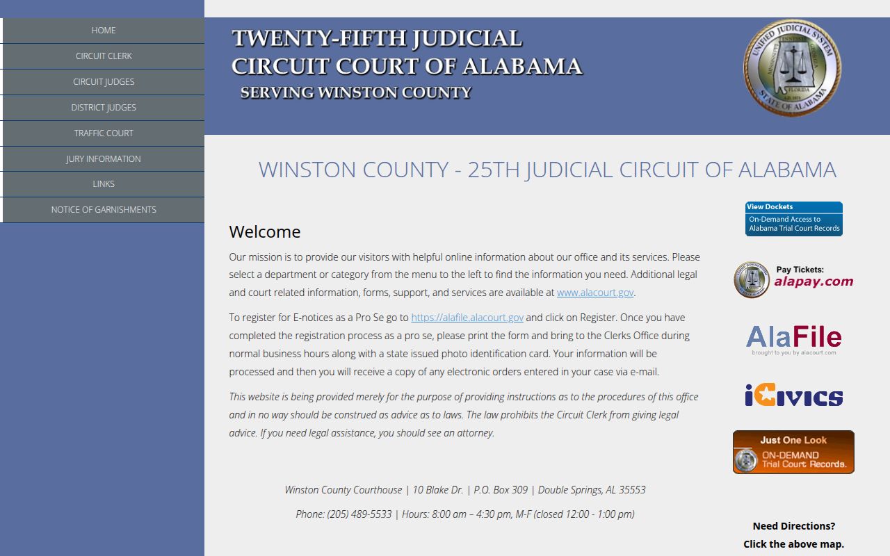 Alacourt ACCESS search portal for Winston County court records