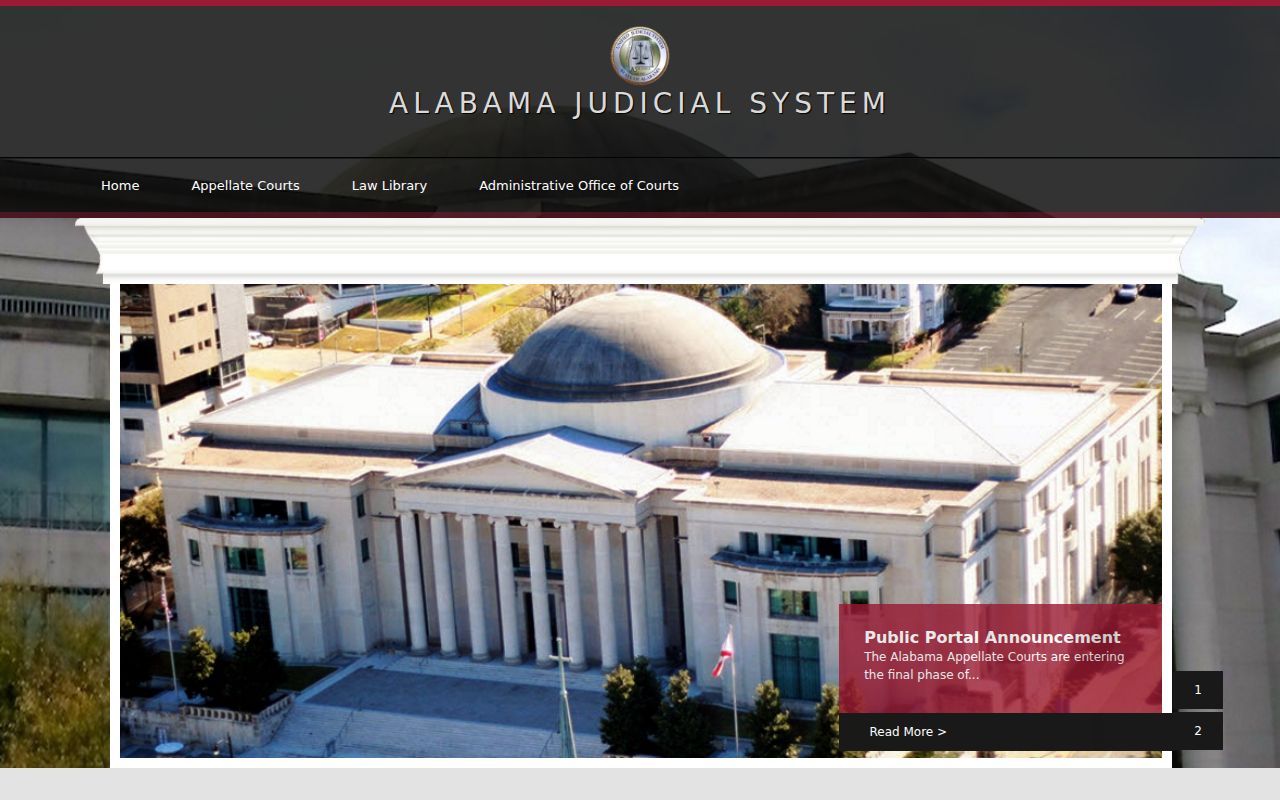 Alabama Judicial System website showing court information resources